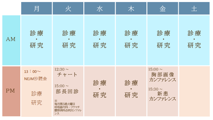 埼玉医科大学リウマチ膠原病科の週間スケジュール